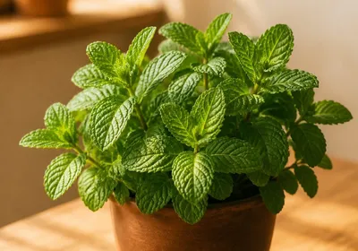 Plant de menthe poivrée cultivé en pot
