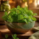 Brins de menthe fraîche dans un bol en cuisine